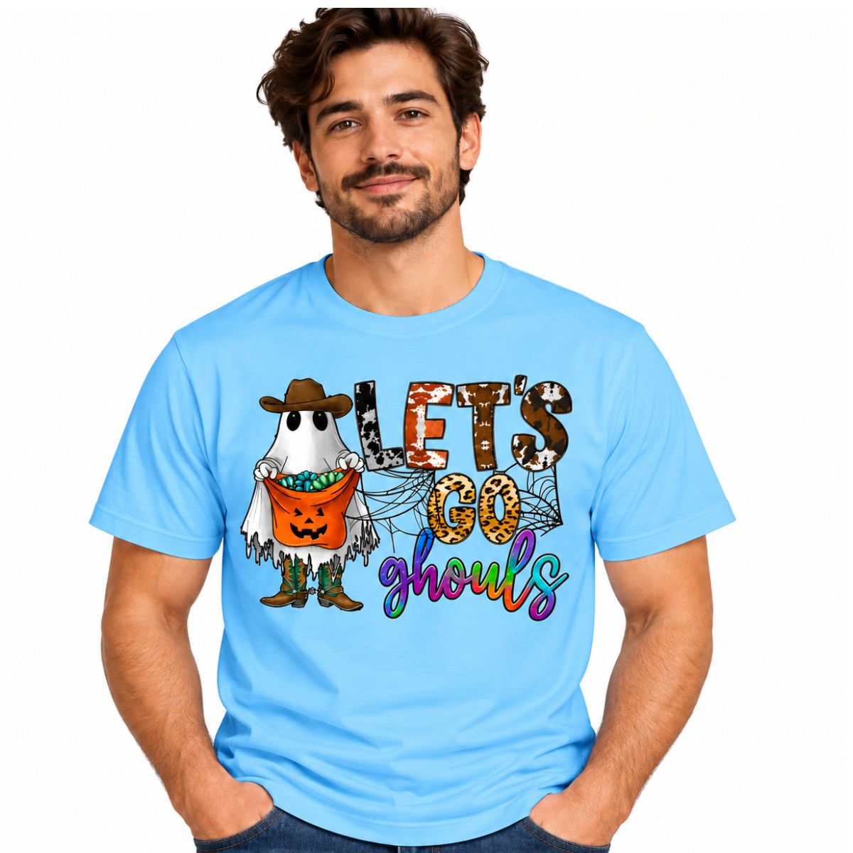 Halloween Graphic T-Shirt for Men and Women, Let’s Go Ghouls Print, Cotton, Regular Fit, Round Neck, Short Sleeve
